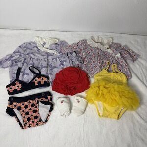 Janie And Jack Bundle Baby Girl 0-6 M Rompers Bikini Swimsuit Hat Floral Cute